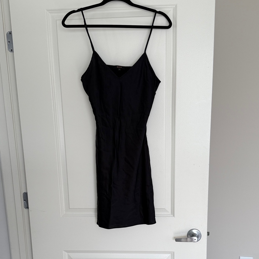 Quince Black V-Neck Silk Mini Dress